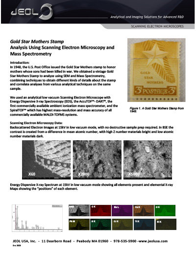 Gold Star Mothers Stamp - Analysis Using Scanning Electron Microscopy and Mass Spectrometry